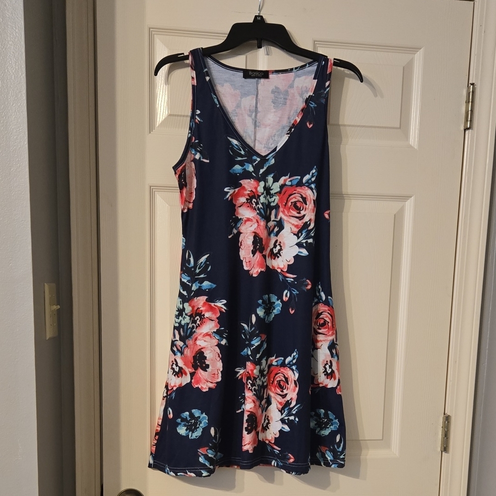 Basicon Navy and Pink Floral Mini Dress